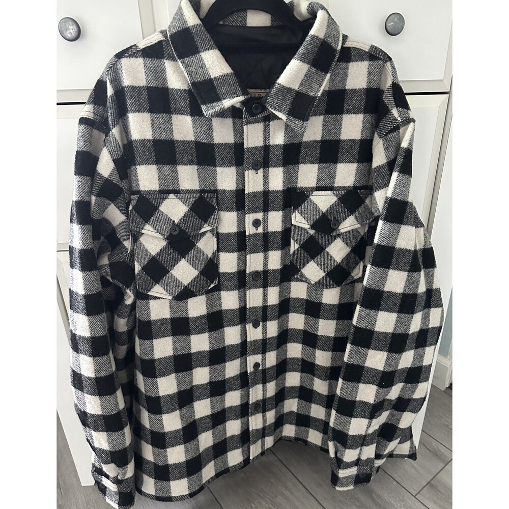 LL Bean Men XXL Tall Maine Guide Shirt Jacket Wool PrimaLoft Plaid Shacket